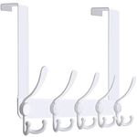 Over The Door Hook:WEBI Door Hanger Hook Rack with 5 Tri Hooks for Hanging Coats, Over The Door Towel Rack Towel Hanger Door Coat Hanger Over Door Coat Rack for Bathroom,Behind Back of Door,White