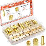 Aienxn 100PCS 1/4" Brass Compression Fittings Assortment kit, Insert, Sleeve Ferrule, Nut for Connecting air, Fuel, Water, Oil and inert Gases Lines