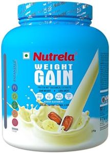 Nutrela Weight Gainer Powder - 2kg, Banana Flavour | 20g Protein, 66.8 Carbs, 13 Vitamins & 12 Minerals with Khandsari Sugar | Ideal for Athlete, Men, Women & Kids above 10 Year