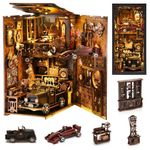 Ysityum DIY Book Nook Kit, DIY Dollhouse Vintage Car Kit for Adults & Teens, Book Nook Bookshelf Insert Decoration 3D Wooden Puzzle Bookend Miniature Kit with Sensor Light Creative Craft Home Decor