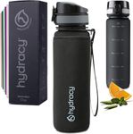 Hydracy Water Bottle with Time Marker - 500 ml 17 Oz BPA Free Water Bottle - Leak Proof & No Sweat Gym Bottle with Fruit Infuser Strainer - Ideal Gift for Fitness or Sports & Outdoors - Space Grey