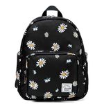 VASCHY Small Backpack for Women, Cute Mini Rucksack Fashion Lightweight Nylon Travel Backpack Purse for Ladies Teen Girls Black Daisy