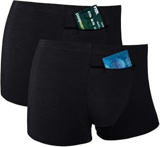 Men's Hide Your Stash Boxer Briefs with Secret Hidden Pocket Underwear, 2 Packs (Black), Black, Small