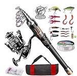 ShinePick Fishing Rod Kit, Telescopic Fishing Pole and Reel Combo Full Kit with Line Lures Hooks Carrier Bag for Travel Saltwater Freshwater Boat Fishing Beginners