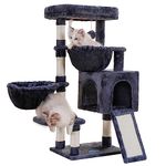 Hey-brother Cat Tree, Cat Tower for Indoor Cats, Cat House with Large Padded Bed, Cozy Condo, Hammocks, Sisal Scratching Posts, Big Scratcher, Smoky Gray MPJ006SG