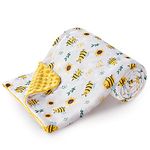 DaysU Silky Micro Soft Plush Baby Blankets Unisex with Print Animal Pattern and Soothing Raised Dots, Double Layer Bed Throws for Baby Crib, Bee, Yellow, 30x40 Inches