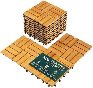 Idzo Interlocking Deck Tiles - 10PCS Oiled Finish Solid Teak Wood Patio Tiles, Flooring Tiles for Both Indoor and Outdoor - Decking Checker Pattern, Golden Teak, 12 x 12 x 0.9 inches