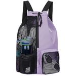 WANDF Swim Bag Mesh Drawstring Backpack with Wet Pocket for Swimming, Gym, and Workout Gear (Purple)