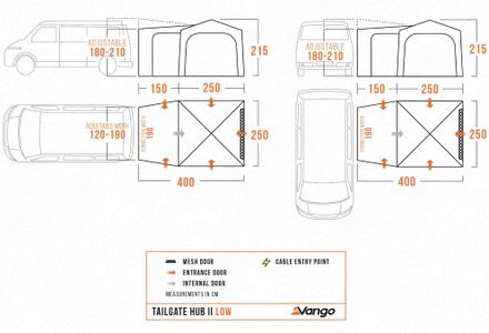 Vango Tailgate Hub II Campervan Awning – Rear Connection, Durable 75D, Compact