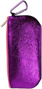 SPUNKYsoul Soft Cloth Padded Slim Eye Glasses Case Pouch for Women with Clip Purple, Teal & Pink (Purple Rectangle)