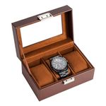 ProCase Watch Box for Men, 3 Slot Watch Display Case Mens Watch Box Organizer, Watch Cases for Men Watch Storage, Watch Holder Organizer with Glass Lid -3 Slot, Brown