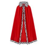 MIVAIUN Adults King Robe Queen Robe Royal Velvet Cloak Coronation Cloak, Medieval King Queen Costume Fancy Dress for Halloween, Christmas, Carnival, Role Play, Stage Performance, 120cm (Red)