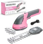 WORKPRO Cordless Grass Shear & Shrubbery Trimmer - 2 in 1 Handheld Hedge Trimmer 7.2V Electric Grass Trimmer Hedge Shears/Grass Cutter Rechargeable Lithium-Ion Battery and Type-C Cable - Pink Ribbon