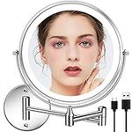 Rechargeable Lighted Wall Mounted Makeup Mirror 8 Inch Bathroom Mirror Double-Sided 1X/10X Magnification LED Vanity Mirror 3 Color Lighting Touch Screen 360° Swivel 13 Inch Extendable