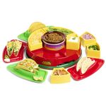 Nostalgia Taco Tuesday Heated Lazy Susan Taco Bar Serving Set for a Party with 4 Tortilla Holders, Fondue Pot for Burritos, Nachos, and Fajitas - 20 Oz. - Red