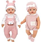 2 Sets Doll Clothes Set Outfits With Cartoon Design for 43cm / 17inch Baby Dolls (No Doll)