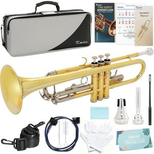 Kmise Bb Standard Trumpet, Premium Brass Trumpets for Student Beginner, Trumpet Instrument Set with Upgraded Case, 7C Mouthpiece, Mute, Beginner's Guide Kit, Cleaning Kit (Gold & Nickel Plated)