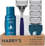 Harry's Razors for Men, 1 Handle (Chrome Edition) and 4 Razor Blade Refills with German Engineered 5-Blade Technology, 2 oz. Foaming Shave Gel, Travel Blade Cover- Holiday Gift for Men