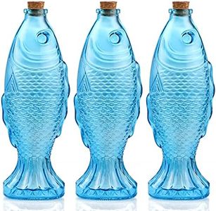 MDLUU 3-Pack Fish Shaped Glass Bottle, Fish Decanter with Cork Stopper, Decorative Bottle for Gift, Bar, Home Decor, Capacity 500ml/17.5oz (Blue)