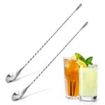 2 PCS Cocktails Mixing Spoon, 30cm Stainless Steel Bar Spoons with Spiral Long Handle, Twisted Stirrer for Cocktail Shakers, Tall Cups & Pitchers (Silver)