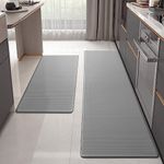 COLOR&GEOMETRY 2 Pieces Anti Fatigue Kitchen Rugs, Kitchen Mats Non Slip Washable, Heavy Duty, Kitchen Runner Waterproof, Easy To Clean, Kitchen Floor Mat Oil Resistant(Grey, 44x75cm+44x180cm)