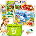 QUOKKA 4 Framed Puzzles for Kids Ages 3-5 - 24 Pcs Wooden Toddler Puzzles Ages 4-8 - Africa Ocean Animals Farm Learning Games for Boys and Girls 4-6 Year Olds - Educational Gift for Children