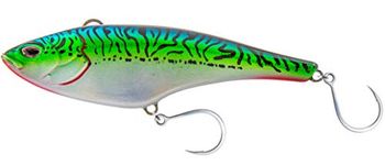 Nomad Design Madmacs Offshore High Speed Fishing Lure, Trolling Minnow, with Super Strong BKK Hooks and Heavy Duty Split Rings, Autotune System, 240mm/10 Sinking - Silver Green Mackerel