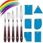 11 Pcs Palette Knife Set, 5 Pcs Stainless Steel Palette Knives and 6 Pcs Plastic Scrapers, Painting Accessories Art Supplies for Oil Acrylic Canvas Painting Color Mixing Thick Paint Applications, Blue