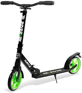 Hurtle Lightweight and Foldable Kick Scooter - Adjustable Scooter for Teens and Adult, Alloy Deck with High Impact Wheels, Durable ABEC-7 Bearings w/ T-bar Anodized Clamp Collar, Green HURTS56.5