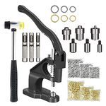 Hand Press Grommet Machine,Grommet Eyelet Tool Kit w/3 Dies(#0/#2/#4) of 1/4, 3/8, 1/2 Inch (6, 10, 12mm),1500 Golden Grommets,Eyelet Grommet Machine for Snap Buttons Rivets Eyelets Pearls (Black)