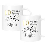 10th Wedding Gifts for Couple, 10th Anniversary Ideal Gifts for Wife Husband Parents Couple Grandparents, 10 Year Anniversary Engagement Gifts for Couple, 10th Anniversary Coffee Mug Set of 2, 11oz