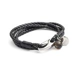 Tribal Steel Black Leather Bracelet for Women - Ladies 19cm Leather Charm Bracelet with a Crystal Charm, Stainless Steel Clasp