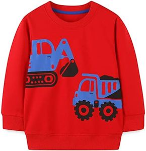 Bumeex Baby Boy's Sweatshirt Clothes,Crewneck Long Sleeve Shirt Top Outfit Red Truck 2t