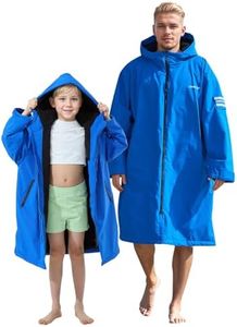 Owntop Swim Parka Men, Waterproof Surf Poncho, Warm Sherpa Lining, Oversized Hooded Changing Robe Swimming Coat for Beach Pool (Blue, L)