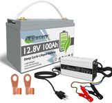 LiFePO4 Battery 12V 100Ah Lithium Batteries with 100A BMS, Deep Cycle Rechargeable Lithium Iron Phosphate Battery with 14.6V 20A Lithium Charger, for Solar, Marine, Trolling Motor