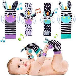ACCEVO 4pcs Baby Rattle Socks Cinturino Da Polso Rattles Set Bambino Giocattoli di Educazione precoce per Neonati Carino Animale Soft Sensory Giocattoli per Bambini 0-36 Mese Bambini Regali Infantili