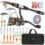 PLUSINNO Fishing Rod and Reel Combos - Carbon Fiber Telescopic Fishing Pole - Spinning Reel 12 +1 Shielded Bearings Stainless Steel BB (Full Kit with Carrier Case, 2.4M 7.87FT)