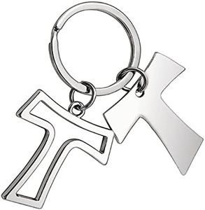 Portachiavi doppia croce Tau in acciaio cod.EL5651 cm 3,5x7x0,5h by Varotto & Co.