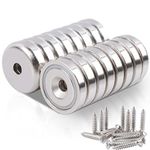 16Pack Strong Round Base Cup Magnets with Holes, 20LBS 0.63"(16mm) Ring Neodymium Cup Magnets with Countersunk Holes Heavy Duty, Rare Earth Magnets with Screws Pot Magnet for Tool Cabinet Door