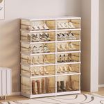 ELPHECO Foldable Shoe Rack - 6 Tier 24 Pairs Shoe Organizers for Entryway, Transparent Shoe Storage Box, Collapsible Sneaker Cabinet with Doors, Easy Assembly Plastic Stackable Shoe Shelf