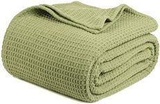 Tex Trend Luxury 100% Cotton Blanket - Soft Blankets Queen Size for Bed, Sofa & Couch - Breathable Blanket for Summer - All Season Cotton Thermal Blanket (Sage Green, Queen)