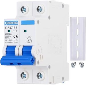 CHONTIG Miniature 10Amp 2 Pole 120/240V Circuit Breaker Thermal Magnetic Trip | DIN Rail AC Disconnect for Solar AC System C10, RV, Low Voltage Prot