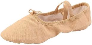 missfiona Women Canvas Ballet Slippers Dance Shoes Adult Practice Yoga Flat Belly Shoes(9, Light Tan)