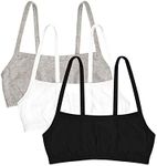 Fruit of the Loom Girls' Cotton Spaghetti Strap Sport Bra, Black Hue/White/Grey, 34