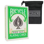 Coloured Bicycle Playing Cards - Classic Rider Back Design- Includes Cipher Card Bag (Green)