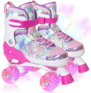 Kids Roller Skates for Girls Boys - Rose Red for Toddlers Age 3 4 5 - Adjustable All Light up Wheels Butterfly and Flower Indoor Outdoor Sports Birthday Gift for Son and Grandson