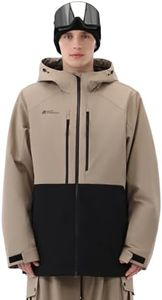 HIGH EXPERIENCE Mens Ski Jacket Snowboard 3L Coat Baggy Waterproof Windproof Warm Insulated Snow Winter Hooded (US, Alpha, Large, Regular, Regular, Khaki Black)