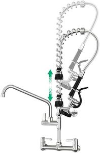BESTJEEF Commercial Sink Faucet with Pre-Rinse Sprayer -Height Adjustable (25-32 inch) Wall Mount Industrial Kitchen Faucet 8 inch Center with Pre-Rinse Sprayer and 12 Inch Swivel Spout