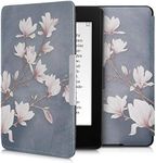 kwmobile Case Compatible with Amazon Kindle Paperwhite Case - eReader Cover - Magnolias Taupe/White/Blue Grey
