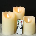 Eldnacele Flameless Flickering Candles with 10 Key Remote, 3D Wick Real Wax Battery Operated Ivory Pillar Candles, Set of 3 for Home Wedding Party Christmas Decoration (D3” x H4”5”6”) Ivory